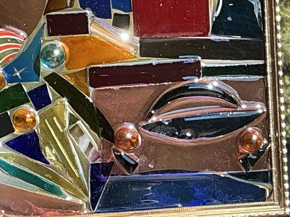 Arte en vidrio de mosaico abstracto Colorburst en marco dorado vintage Foto 3 de 4