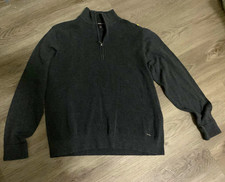 Michael Kors Men's Gray 1/4 Zip Mock Neck Knit Pullover Sweater Logo L