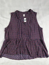 GAP Women’s Sleeveless Peplum Top XL Red Navy Geometric Print Rayon Blouse NWT