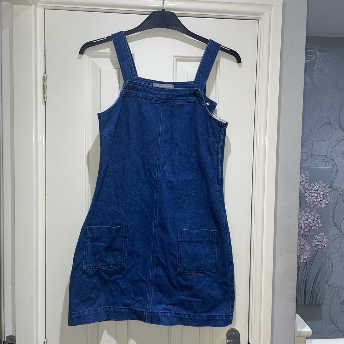 Dorothy Perkins Blue Denim Dungaree Pinafore Mini Dress Front