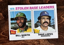 1977 Topps #4 Stolen Base Leaders  Bill North Dave Lopes Dodgers Athletics