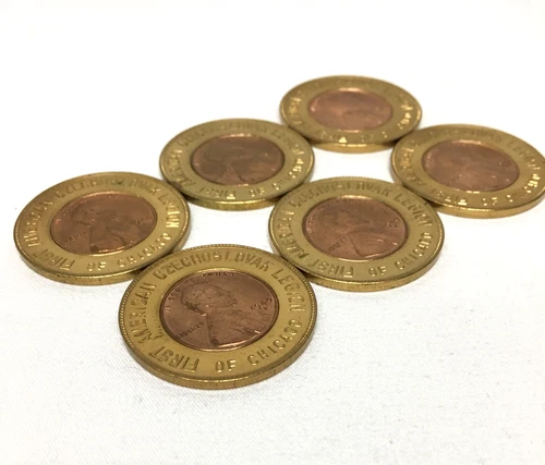 6 “First Czechoslovak Legion of Chicago” 1940D Wheat Ear Pennies Bras Encased