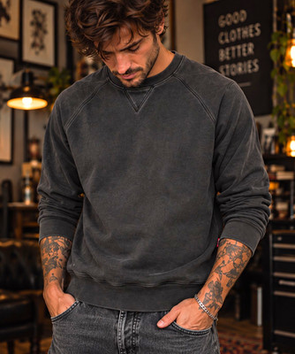 Levi's Made & Crafted Men's M Charcoal Gray Crewneck Sweatshirt Raglan Red Tab