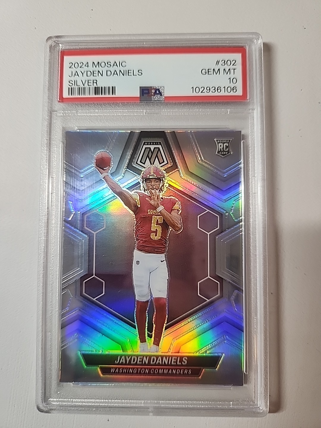 2024 Mosaic Jayden Daniels RC Silver Prizm Rookie #302 Commanders PSA 10