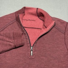 Tommy Bahama 1/4 Zip Pullover Sweatshirt Mens Large Red Reversible Heavy