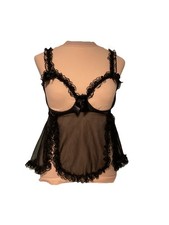 Vtg Shirley Hollywood Sheer Black Open Bust Babydoll Top Lingerie Size S M USA