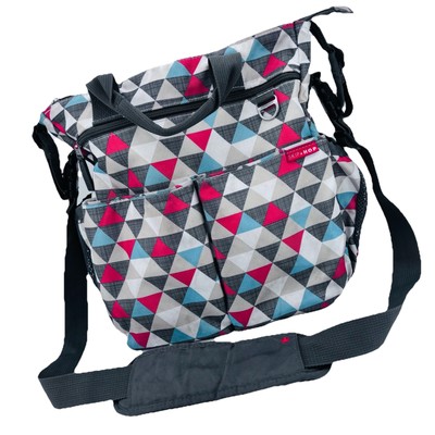 Skip Hop Triangles Design Bag Diaper Shoulder Carryall Teal Coral Gray 8 Pockets