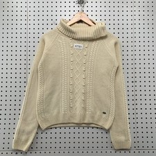 Lacoste Wool Turtleneck Sweater Womens 34 Beige Cable Knit Preppy Casual