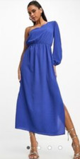 ASOS DESIGN one shoulder cut out midi dress in blue Size 6
