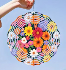 10" METAL VIBRANT FLORAL WIND SPINNER WITH SWIVEL HOOK