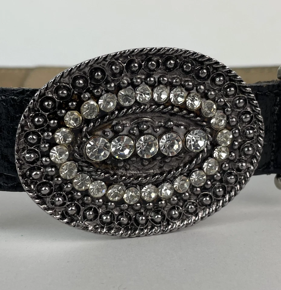 Cinturón De Colección Streets Ahead Cuero Negro Cocodrilo Repujado Estrás Rocker Glam 4100 S Foto 2 de 4