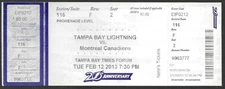 February 12 2013 Tampa Bay Lightning vs Montreal Canadiens ticket stub