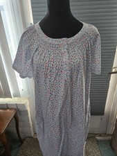 Vintage Aria Ss White Pink Blue Floral Nightgown Two Front Pockets Sz Xl