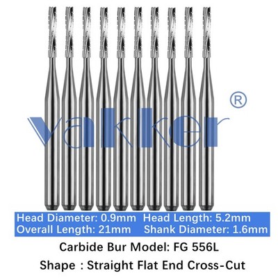 10-100pcs FG 556L Dental FG Carbide Burs Long Shank Straight Flat End Cross-Cut