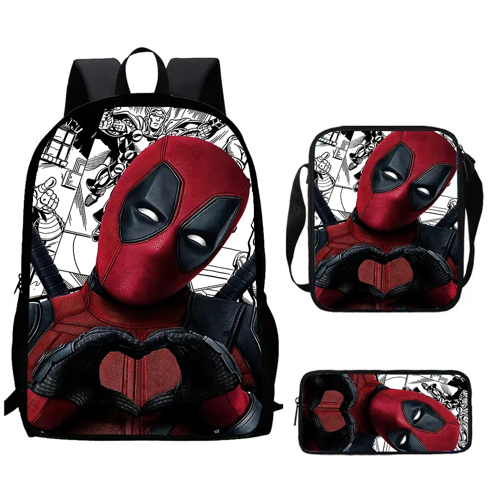 3Pcs DeadPool Backpack Set: Backpack, Shoulder Bag, Pencil Case, School & Travel Bag for Kids