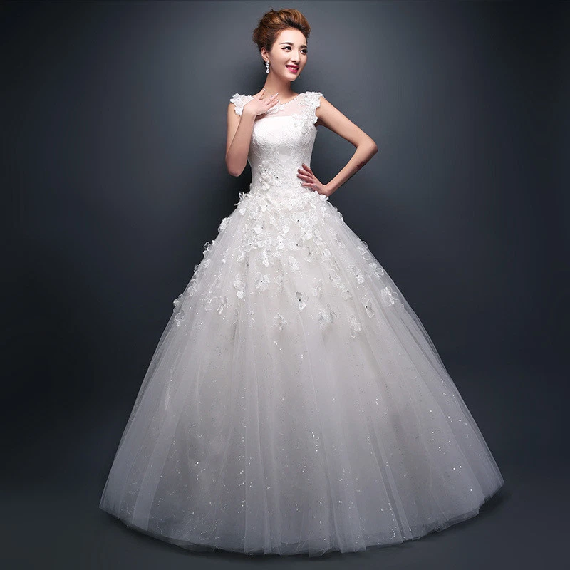 Brautkleid Hochzeitskleid Spitze Kleid für Braut creme weiß Schnürung BC473 - Bild 2 von 3