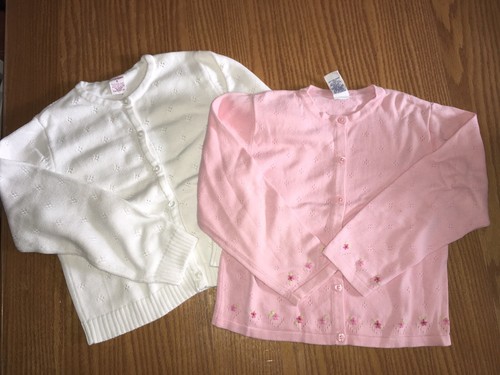 Girls Gymboree 100% Cotton Pointelle Cardigan Sweaters Pink Size 7 White Size 8