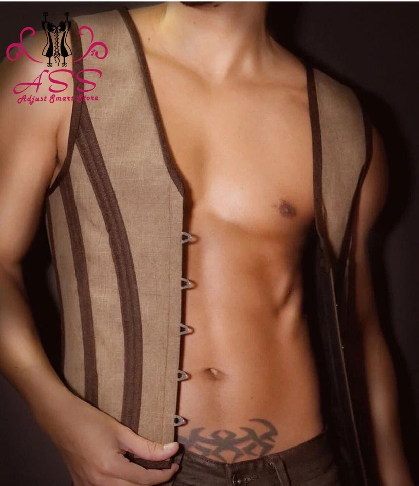 Chaleco Corsé Hombre_ Entrenador de Cintura Acero Deshuesado Corsé Chaleco_Vestido de Fiesta_Chaleco de Boda, Foto 2 de 4