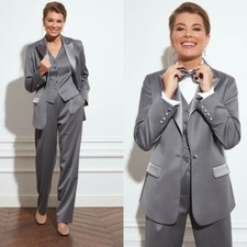 Women's Gray Suit Single-breasted Peak Collar Jacket Women'sBusiness Formal Suit