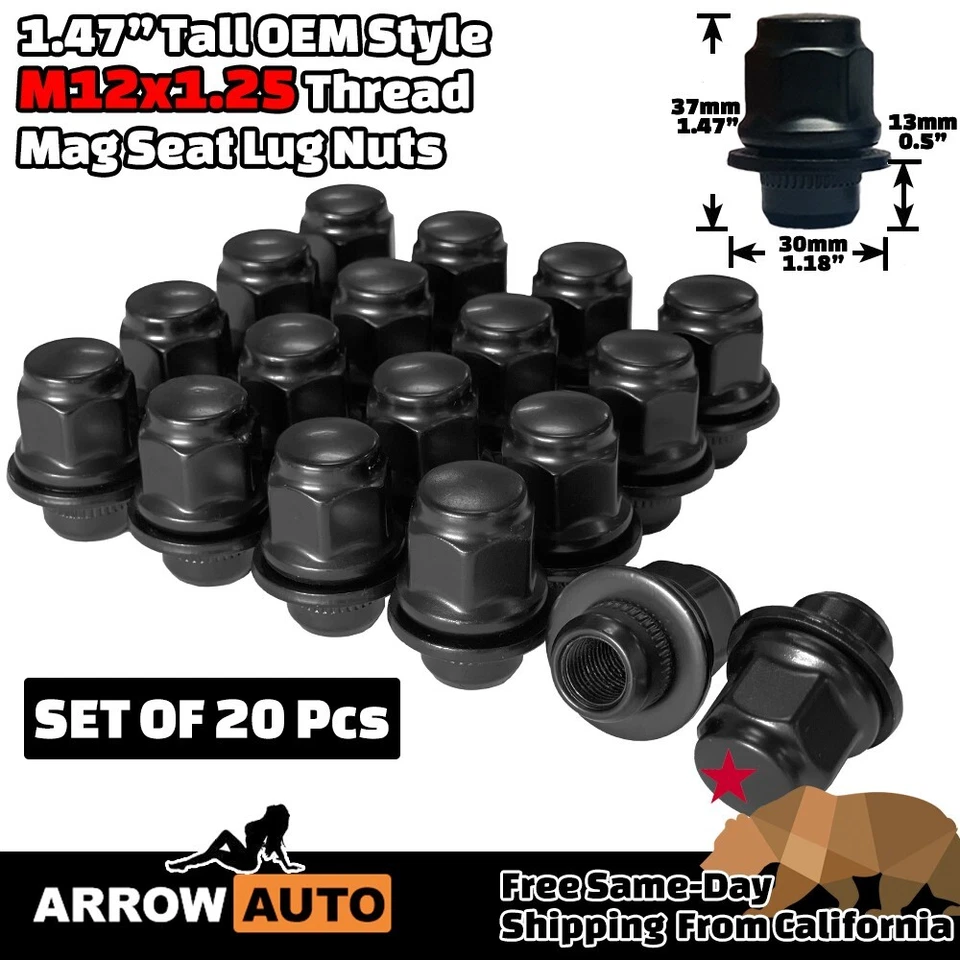 Tuerca de repuesto tipo Mag estilo fábrica 20 piezas negra Nissan Infiniti 12x1,25 OEM Foto 2 de 4