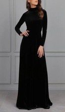 High Neck Velvet Dress Handmade Long Sleeve Evening Cocktail Party Wear Dress