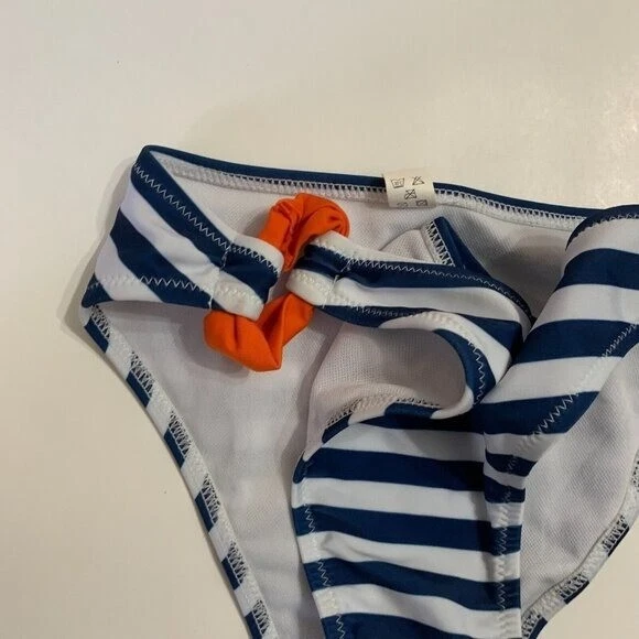 Traje de Baño 2 Piezas Bikini Naranja Acolchado Top Azul Rayas Parte Inferior Baño Mediano Foto 4 de 4