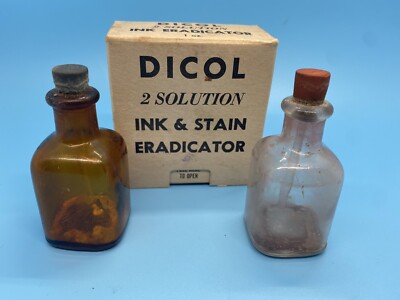 Vintage DICOL 2 Solution Ink & Stain Eradicator In Original Box ( Empty Bottles)