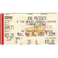 311 & HOOBASTANK Concert Ticket Stub OREM UTAH 3/4/02 McKAY EVENTS CENTER Rare