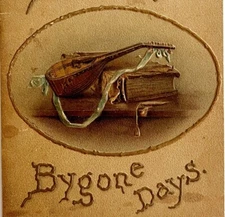 Bygone Days Mandolin Embossed Lithograph Victorian Art Print c1850-1870s DWN10A