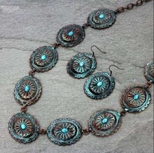 Western Concho Turquoise Necklace Set