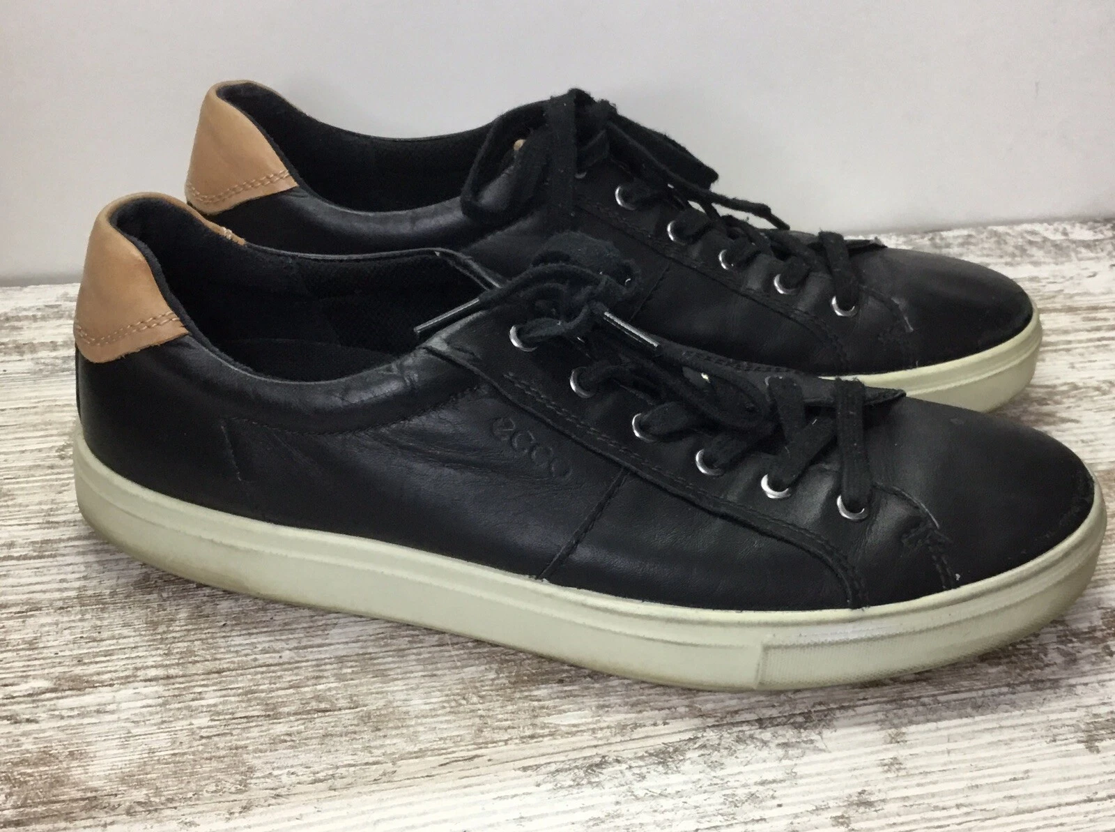 Sneaker Ecco morbide in pelle nera scarpe Oxfords stringate taglia 44 10 10 5