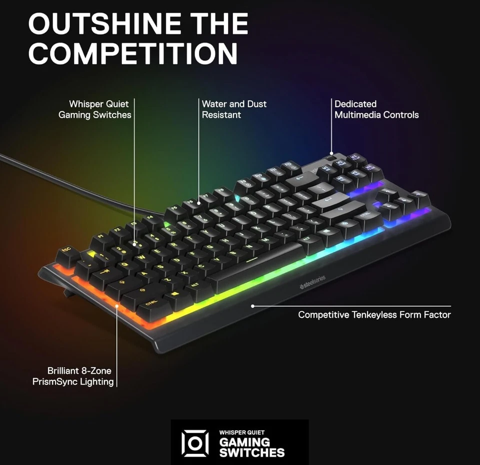 SteelSeries Apex 3 TKL Gaming Keyboard - Black (64836) - Image 2 of 4