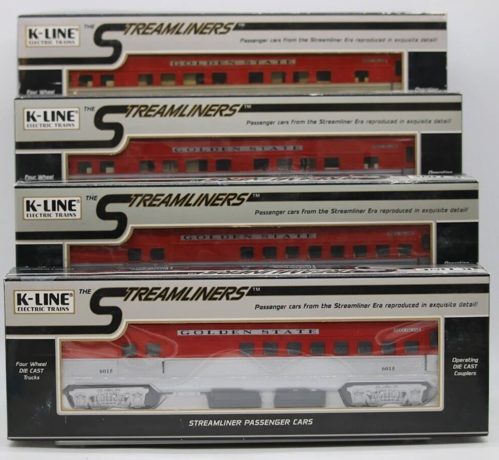 O Scale K Line Set of 4 Golden State Streamliners Passenger Car Trains