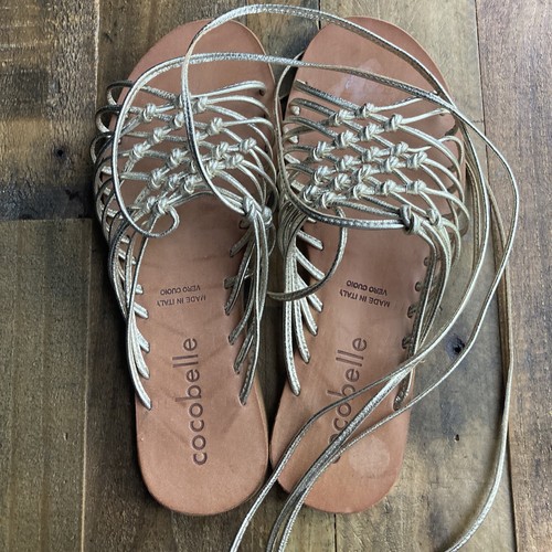 Cocobelle Gold Leather Gladiator Tie Sandals Size 7.5 - Picture 3 of 5