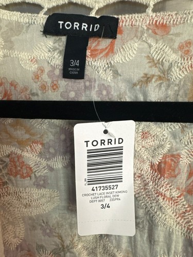 Torrid Crochet Lace Inset Kimono 3X 4X Cardigan Top Cover Up Boho NWT - Picture 4 of 5