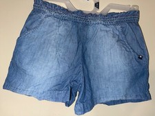 Lucky Brand Girls Chambray Shorts XL 16 Blue Elastic Smocked Waist Pockets