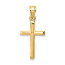 Real 14kt Yellow Gold Polished Hollow Cross Pendant