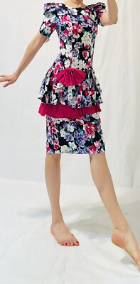 Brand New With Tags Vintage Dress 1980 s Frills Floral Ruffles Bow Unique Diva~M