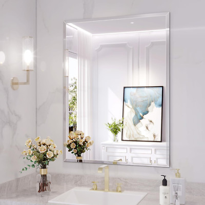 Beveled Frameless Bathroom Mirror 24''x32'' for Modern Home Décor