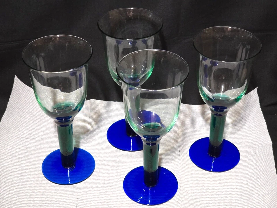 Винтажный винный бокал FOSTORIA F0S6 8,25 дюйма - ИЗУМРУД и САПФИР - красивый набор из 4 - Изображение 2 из 4