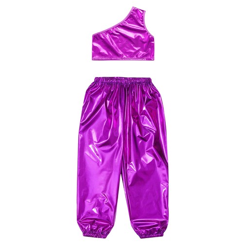 Kids Girls Tracksuit Stage Sweatsuit Waistband Vest And Trousers Shiny Dance - Picture 73 of 83