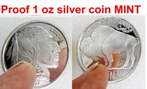 ONE MINT PROOF TROY 1OZ Fine Silver Liberty Buffalo American Indian Coin Round