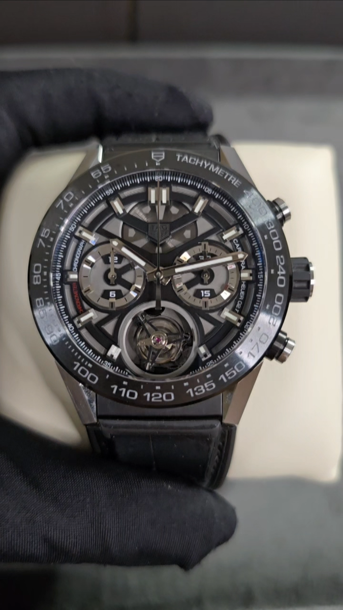TAG HEUER CARRERA 45MM TOURBILLON SKELETON AUTO CERAMIC STEEL