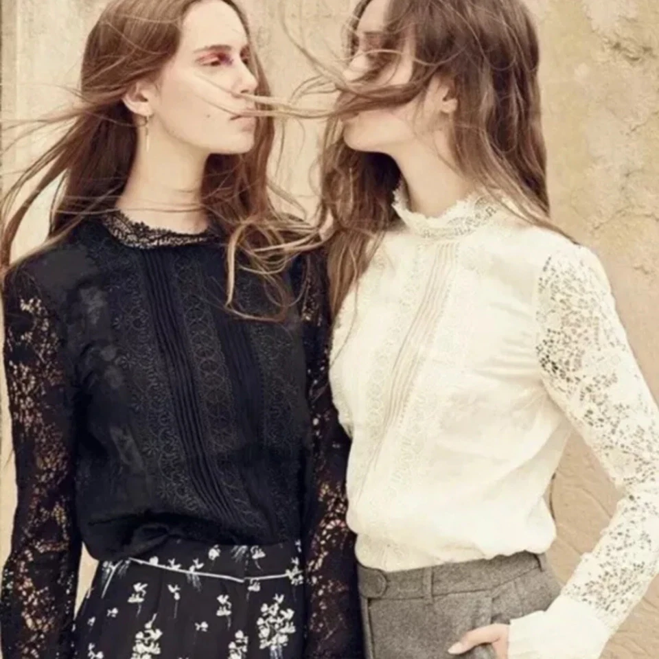 Blusa victoriana Erdem x H&M seda negra floral encaje mangas plisadas talla XS Foto 2 de 4