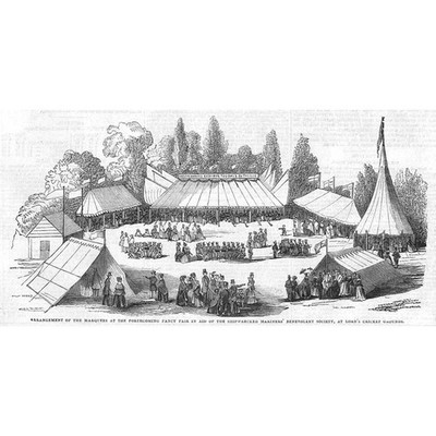 LONDON Charity Fancy Fair at Lords Cricket Ground - Antique Print 1844