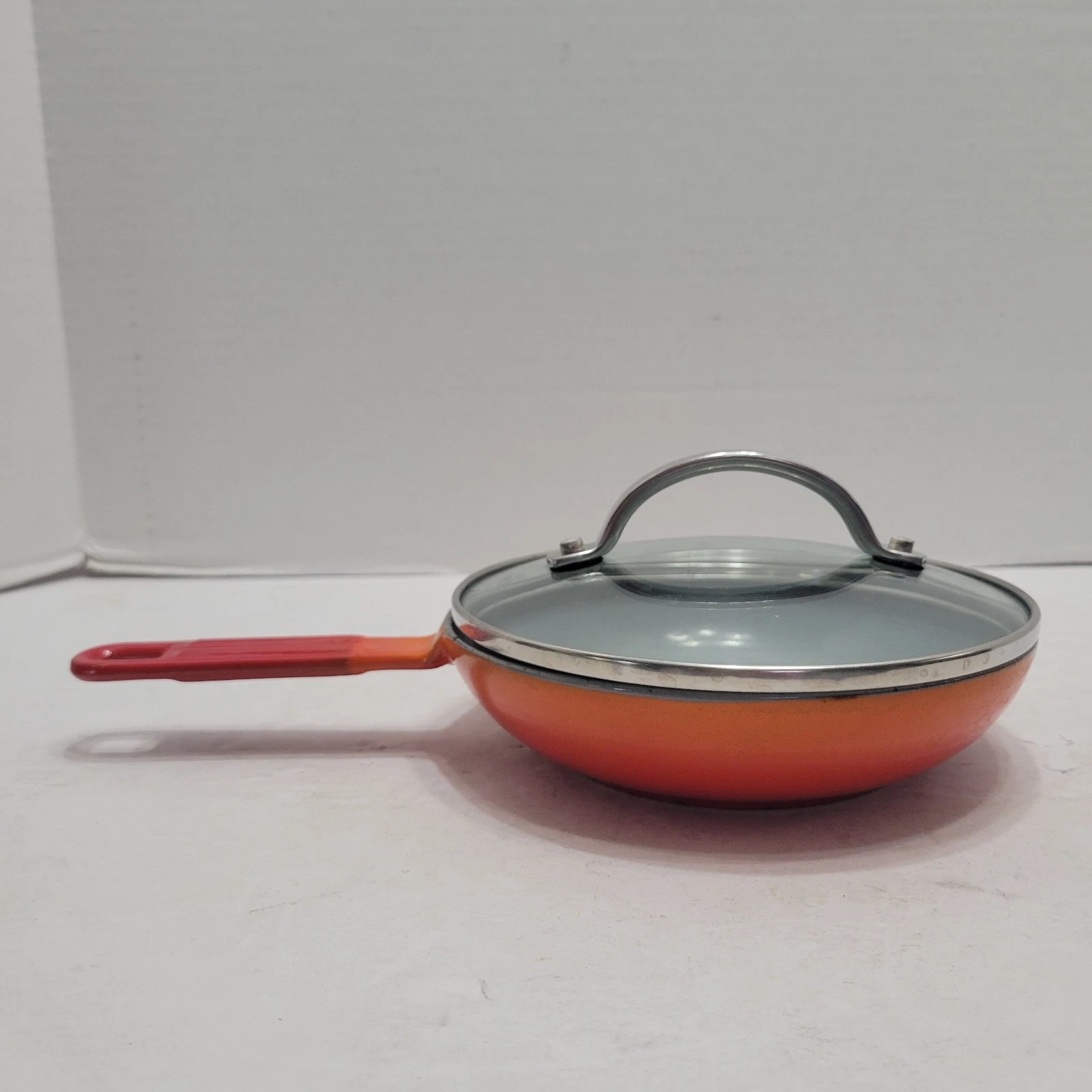Enameled Flame Orange Cast Iron 6.5" Egg Skillet With Lid Small
