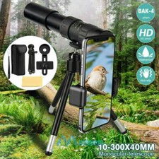 Zoomable 10-300x40mm Monocular Telescope High Power BAK4 Prism with Tripod Clip