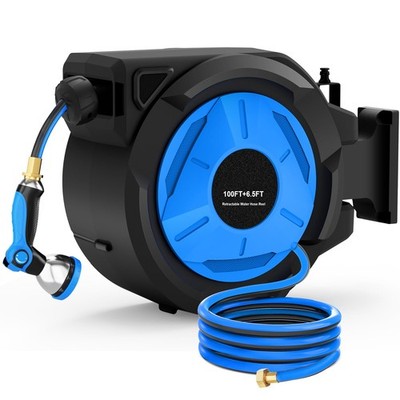 Retractable Garden Hose Reel 100 ft x 1/2 inch, Automatic Garden Hose Reels w...