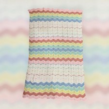 Hand Crocheted Soft Knitted Pastel Baby Blanket Throw Afghan 51  x 31  Unisex