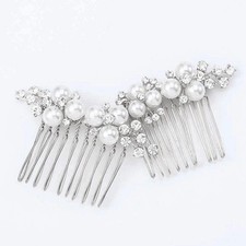 Gold Wedding Pearl Hair Comb Bride Crystal Headpiece Bridal Rhinestone Hair C...